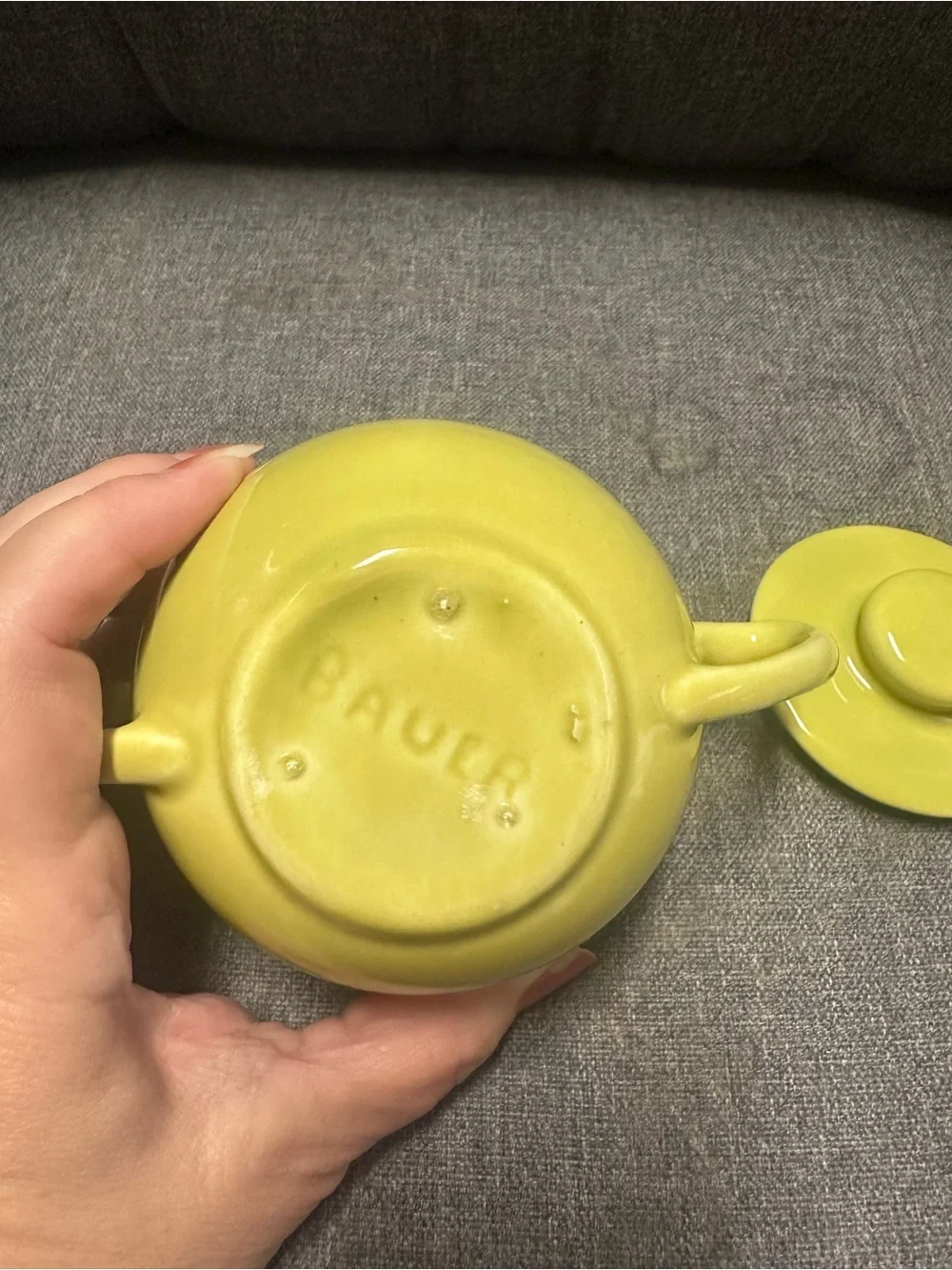 Rare Vintage Bauer Plainware Pottery Sugar Bowl in Chartreuse